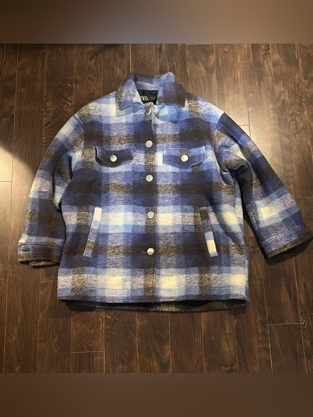Zara blue check overshirt jacket multi pattern unisex